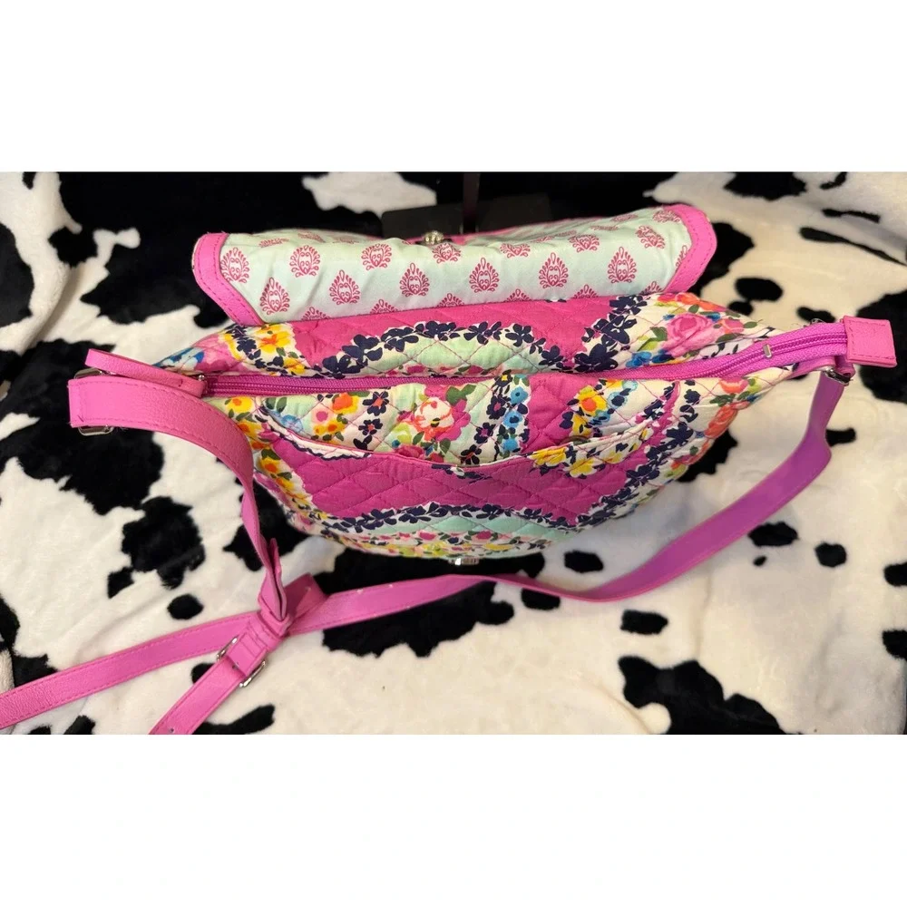 Vera Bradley Floral‎ Quilted Crossbody Bag Pink Trim 22810-179 Multi Color
